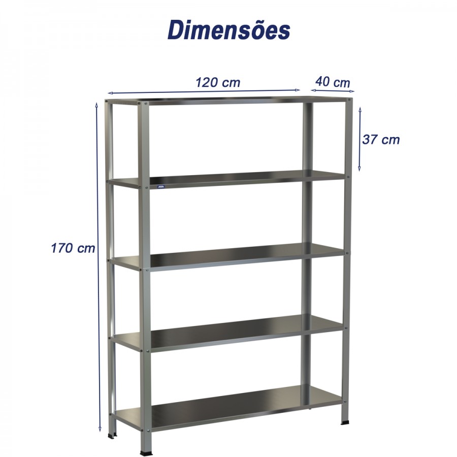 Estante Armário Prateleira Inox 5 Bandejas 400 X 1200 Aisa